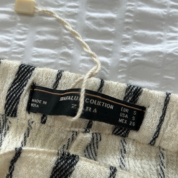 Zara TRF Womens Cotton Pants Cream Black Striped High Waisted Trousers Sz S New - Picture 5 of 17